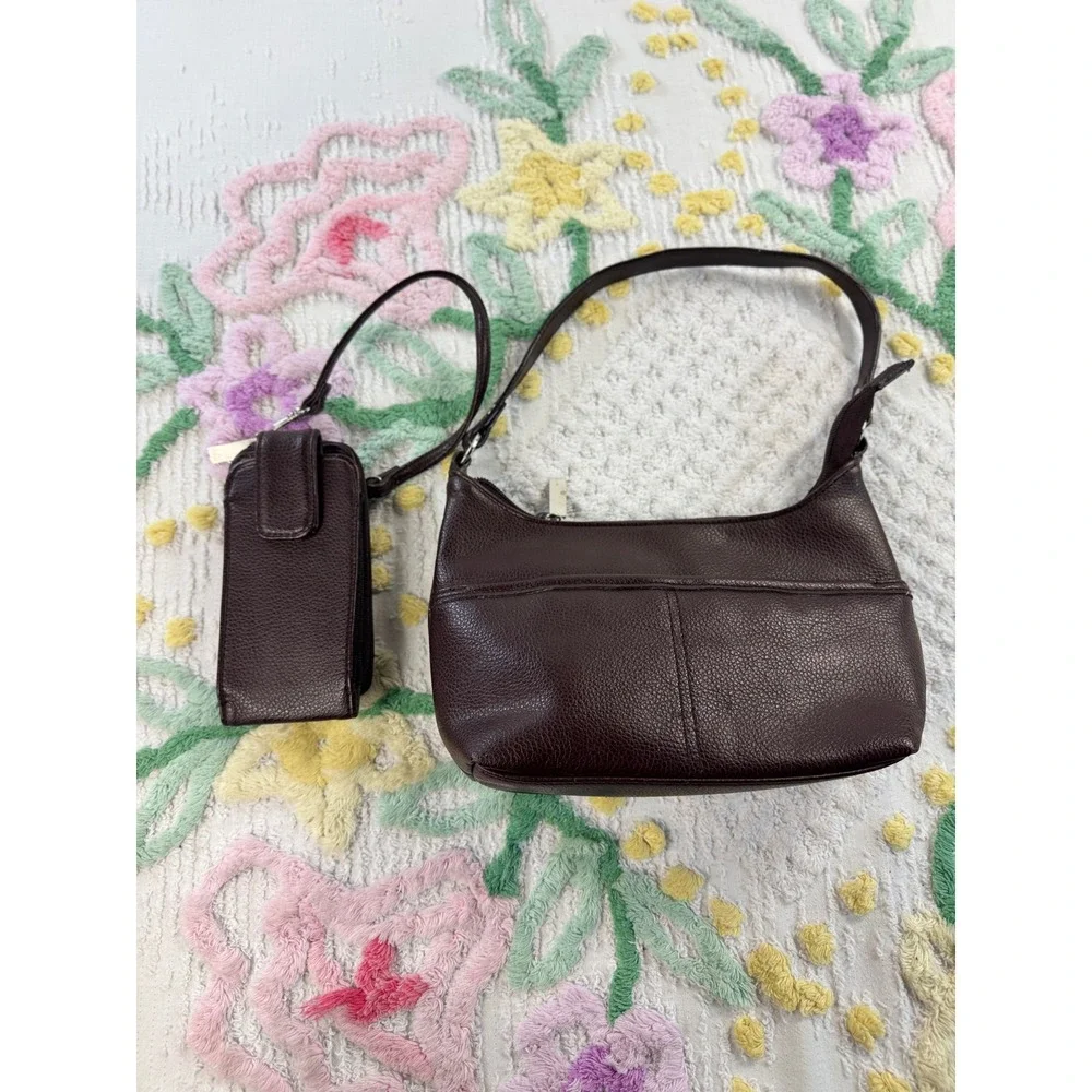 Sonoma Life Style Dark Brown Pebbled Faux Leather Shoulder Bag with Pouch